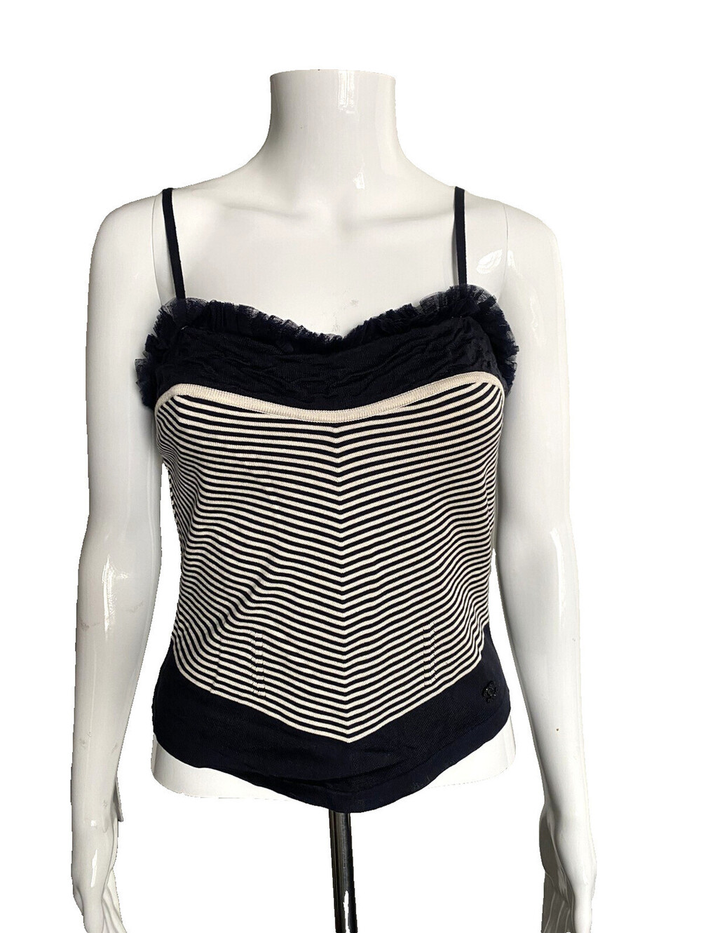Vintage Chanel 2002 Cruise FR-36/38 Navy/White Stripe Camisole Top 02C